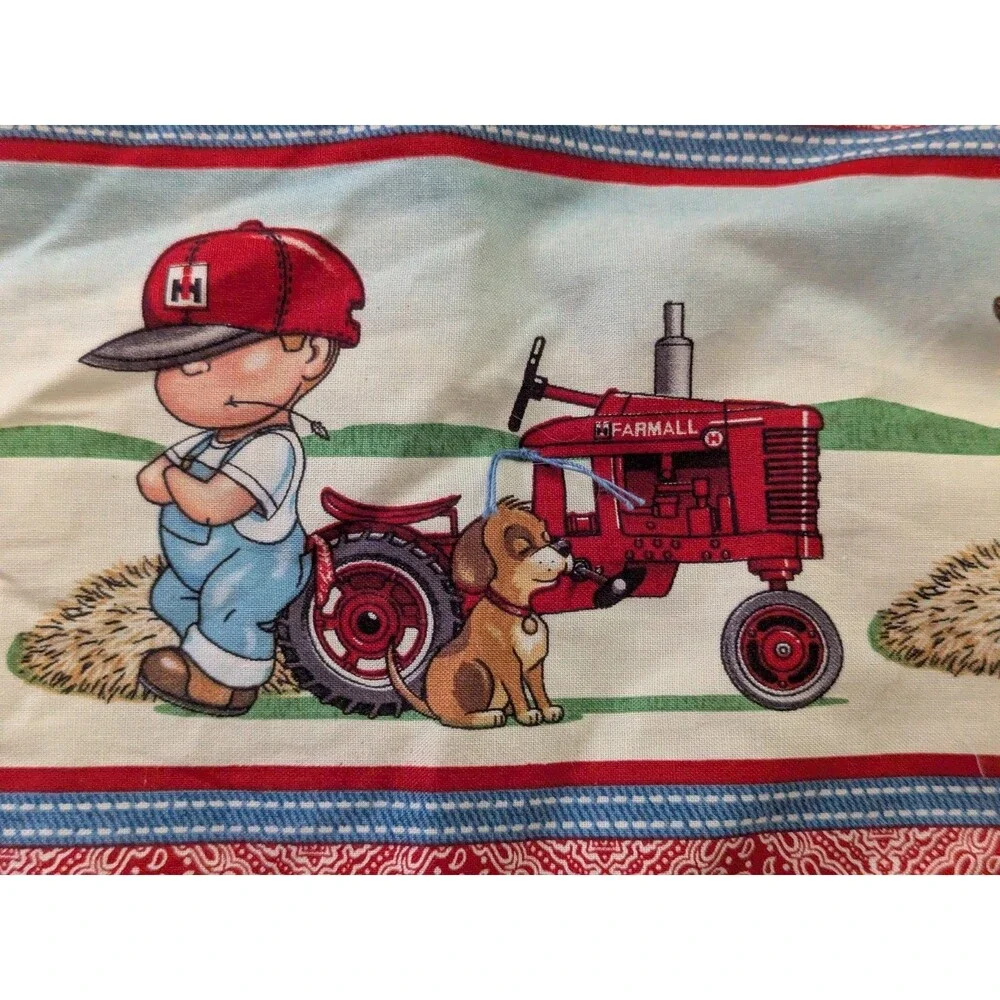 Handmade Farmall Tractor Farm Boy Fabric Quilt Blanket What Happens On My Red IH